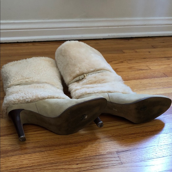Lauren Ralph Lauren Tan Faux Shearling Heeled Boots Size 8 - Picture 4 of 13